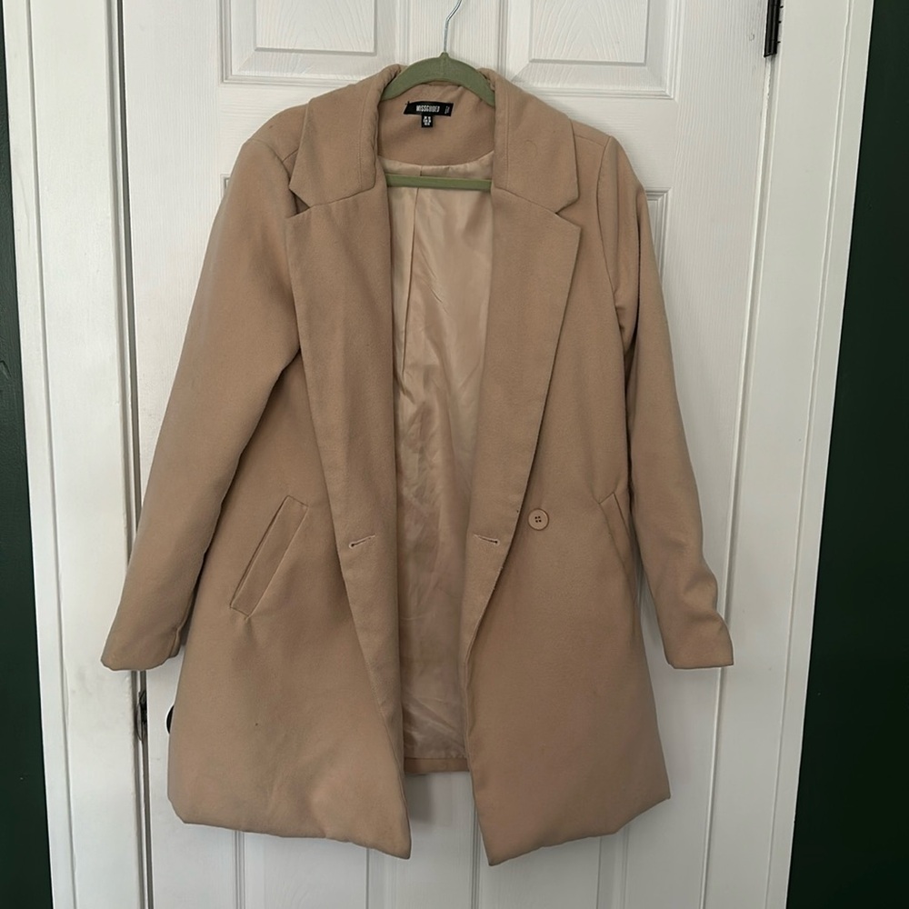 Tan mid thigh coat size 6